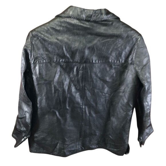 Women's Leather Jacket Black Blazer 8-10 Collared Button Front Classic - Picture 2 of 16
